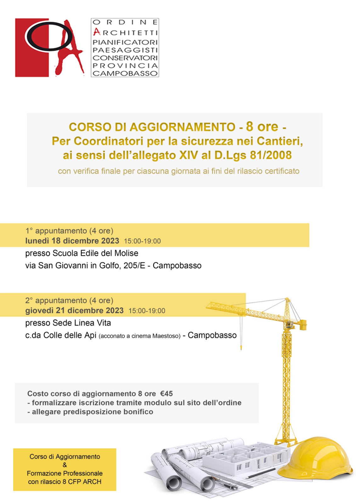 Corso aggiornamento coordinatori sicurezza