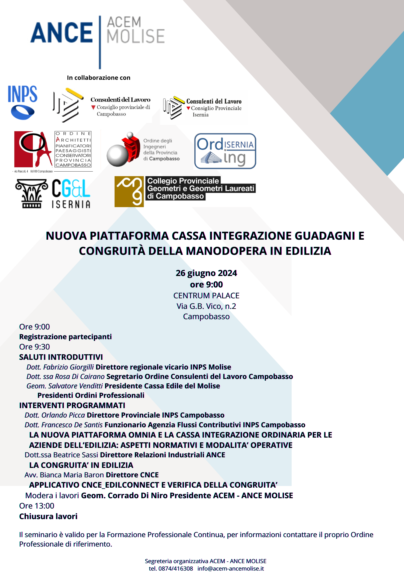 Seminario Convegno CIGO e Congruità in edilizia 26 giugno 2024